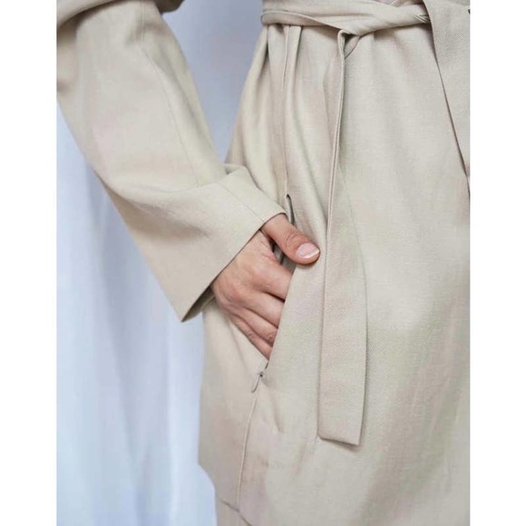 ENZA COSTA Twill Belted Jacket Womens Small Clay Tan Linen Blazer Wrap NEW - Picture 3 of 16